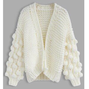 Chicwish Chunky Sleeves with Poms Wool Cardigan